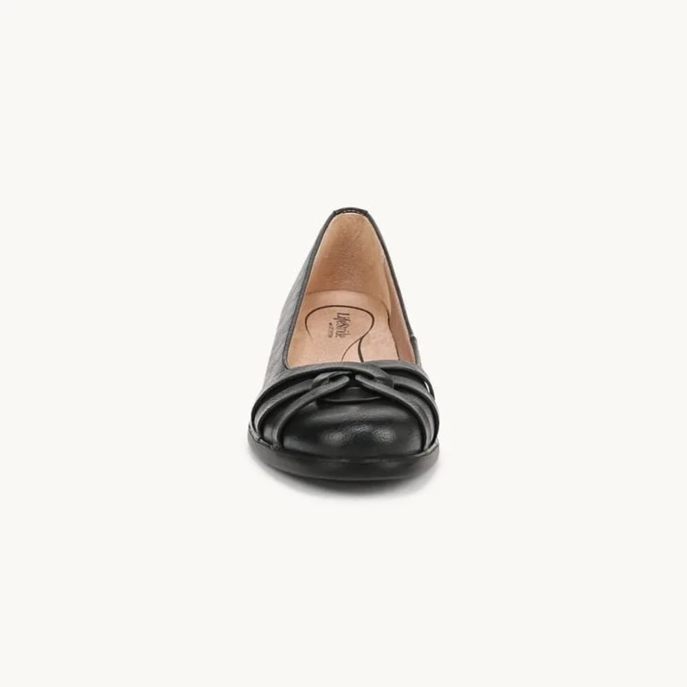 LifeStride Jorie Black Tumbled Faux Leather Ballet Wedge Shoes Womens Sz 7W